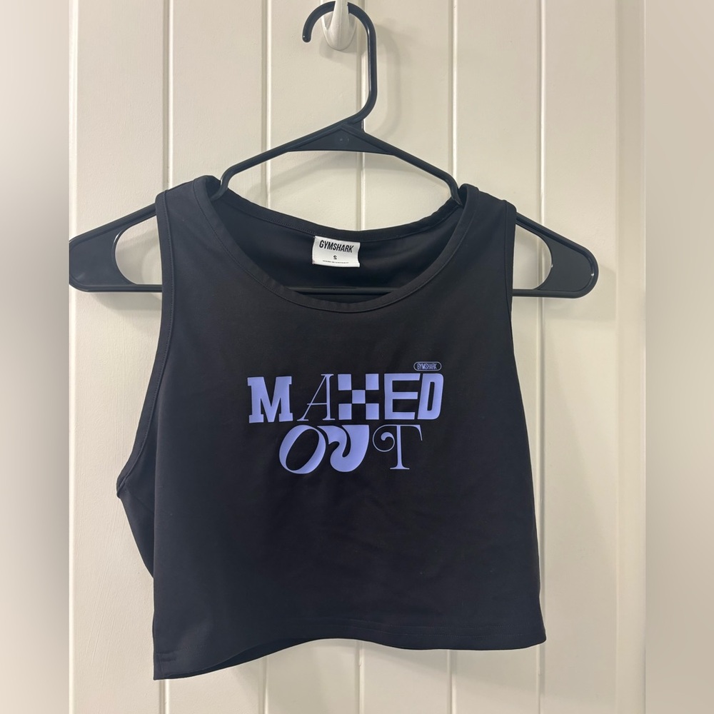 Gymshark Black Crop Top with Blue Graphic